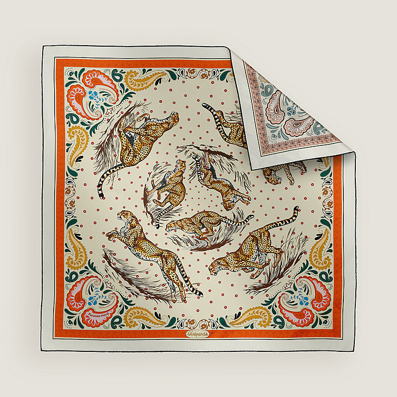 Carré 90 doble faz Guépards Bandana - Naranja | Hermès España